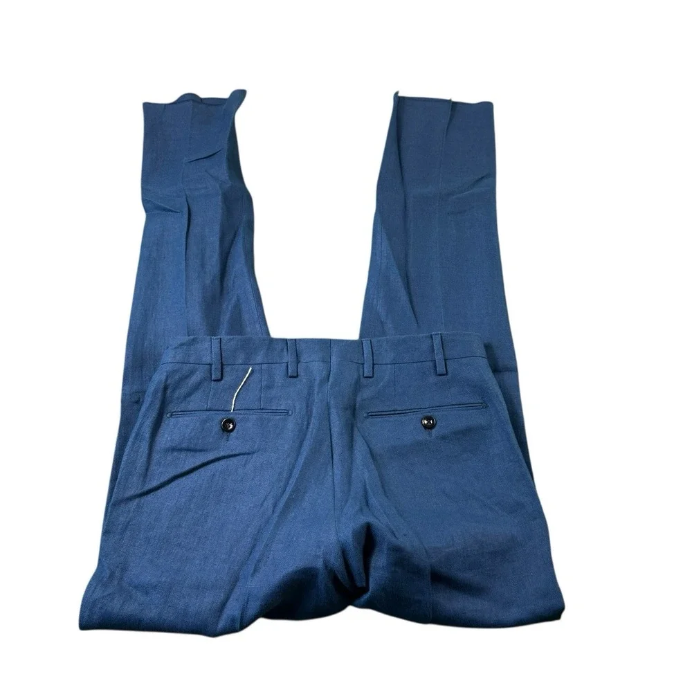 Trillion Pure Linen Flat Front Navy Blue‎ Men's Trouser Size 30xUnf NWOT